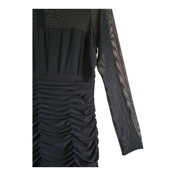 ELIZA J Women 8 Dress Black Bodycon Mesh Shoulders & Sleeves Ruched Knee Length - Picture 5 of 12
